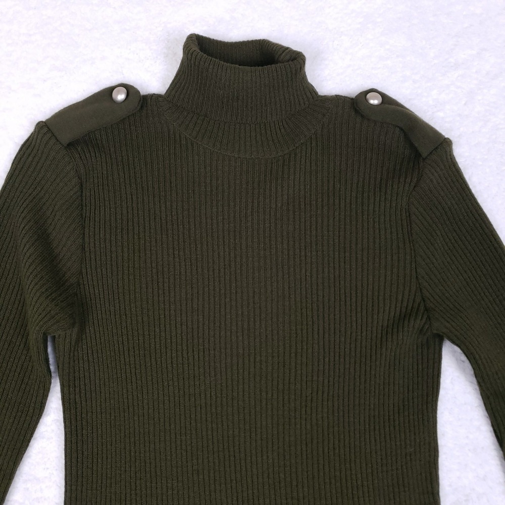 Amanda Charles Sweater Dress Small Olive Green Turtleneck Knit Military Chic - Picture 2 of 8